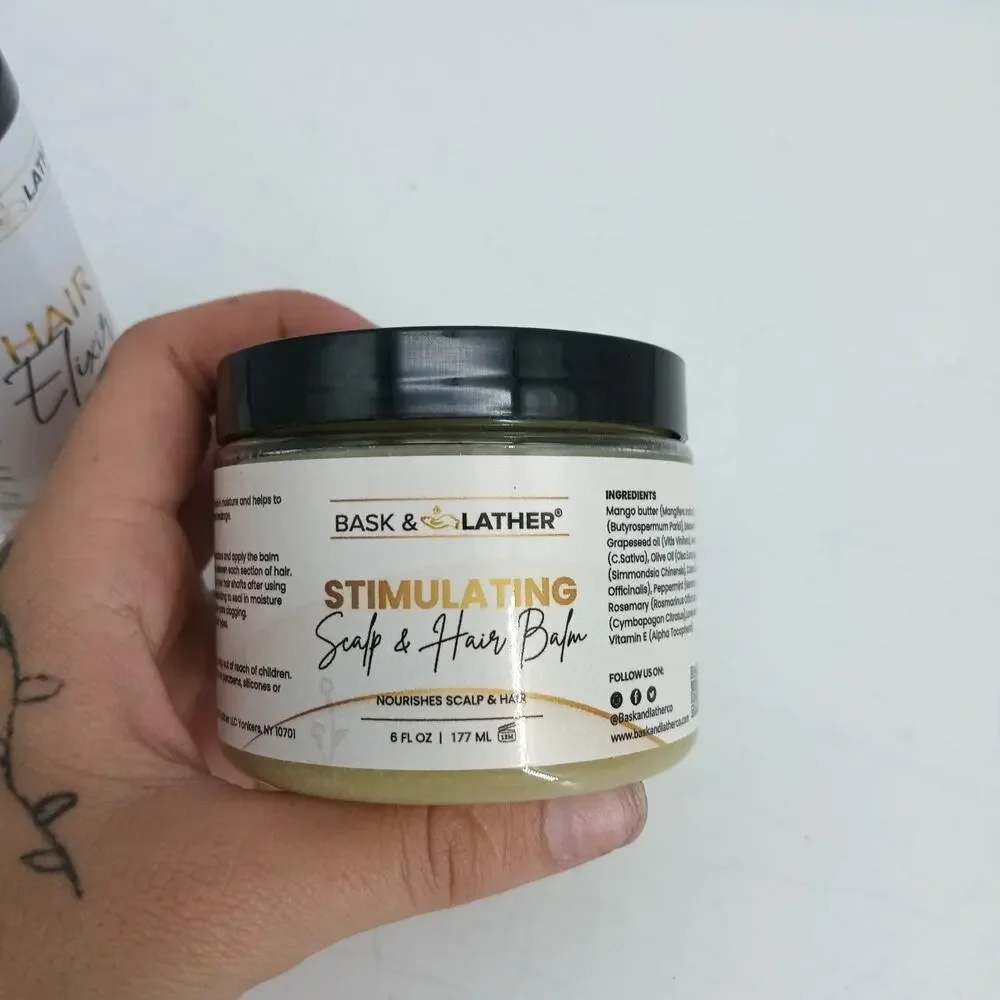 2X Bask & Lather Stimulating Scalp Hair Balm Moisturizing Dry Hair & Elixir New